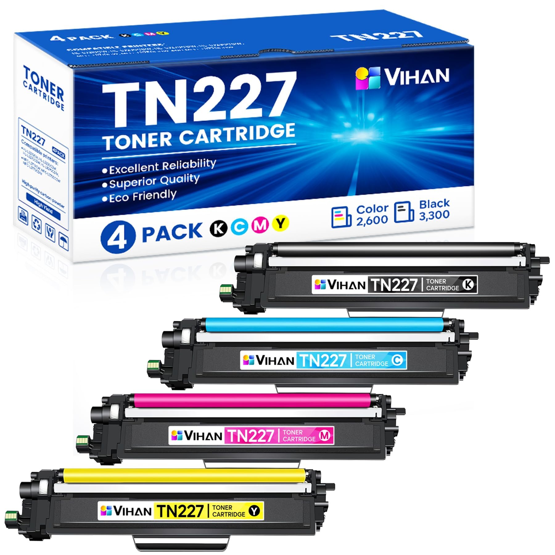 Photo 1 of TN227 TN-227C/M/Y High Yield Color Toner Replacement for Brother TN227C TN227M TN227Y 3 Pack Toner Cartridge with MFC-L3770CDW HL-L3290CDW HL-L3270CDW Printer