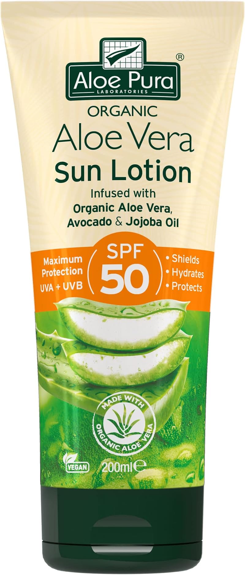Aloe Pura Organic Aloe Vera Sun Lotion SPF 50 200ml Natural Cruelty Free