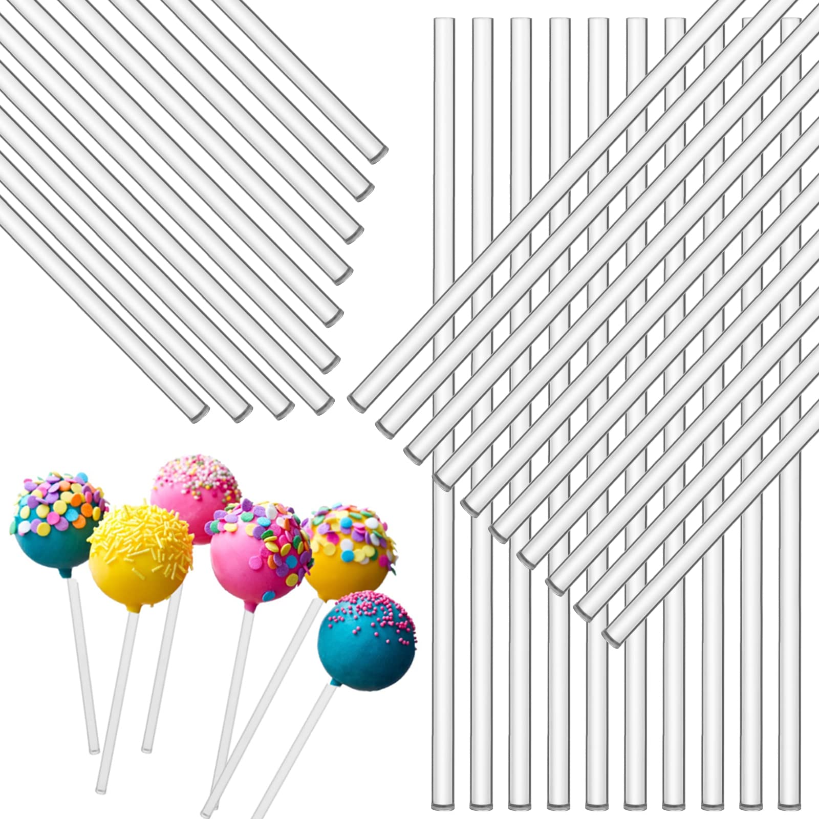Abeillo 50 Pieces Acrylic Lollipop Sticks - 6 Inch Clear Acrylic Rods, Reusable Cake Topper Sticks for Making Lollipops, Candy, Chocolates, Cookies
