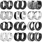 SUBANG 12 Pairs Stainless Steel Hoop Earrings for Men Hypoallergenic Earring Unisex Earring Black Silver Hoop Earrings for Women Men