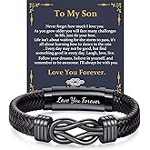 RANKEEF 𝐆𝐢𝐟𝐭𝐬 𝐟𝐨𝐫 𝐌𝐞𝐧 𝐊𝐧𝐨𝐭 𝐁𝐫𝐚𝐜𝐞𝐥𝐞𝐭 Christmas Gift Birthday Gift for Dad Man Son Husband Mens Leather Bracelet Mens Christmas Gifts