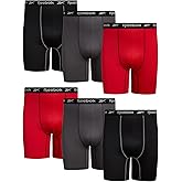Reebok Mens Boxer Briefs - 6 Pack 7'' Inseam Performance Big & Tall Mens Undearwear Performance Boxers for Men Pack