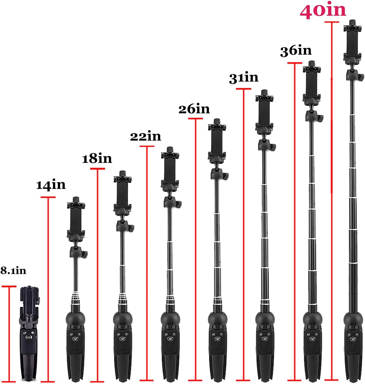 Bluehorn All in one Portable 40 Inch Aluminum Alloy Selfie Stick Phone Tripod with Wireless Remote Shutter for iPhone 12 11 pro Xs Max Xr X 8 7 6 Plus, Android Samsung Smartphone Vlogging Live Stream: Camera & Photo
