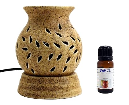 FnP CL Ceramic Ethnic Electric Round Shape Lemongrass Aroma Diffuser Burner Set