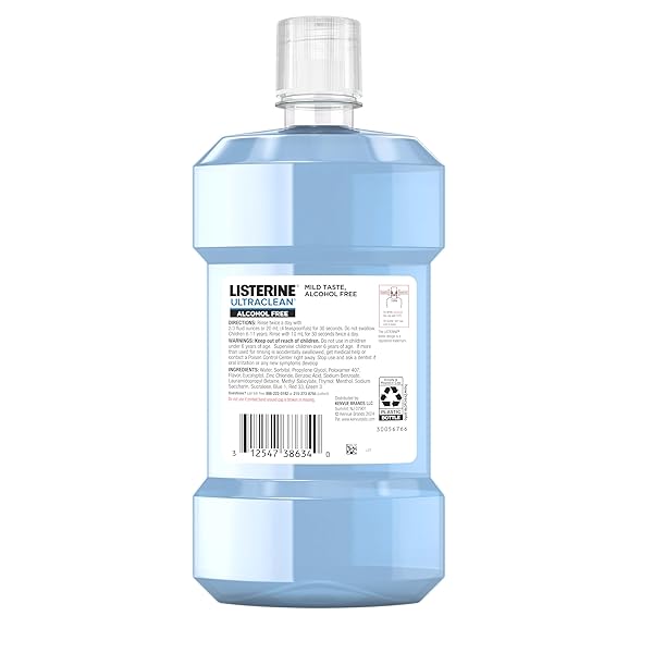 LISTERINE ULTRACLEAN ALCOHOL FREE TARTAR CONTROL MOUTHWASH, ORAL RINSE TO HELP FIGHT BAD BREATH AND TARTAR, FOR CLEANER, NATURALLY WHITE TEETH, ARCTIC MINT FLAVOR, 500 ML