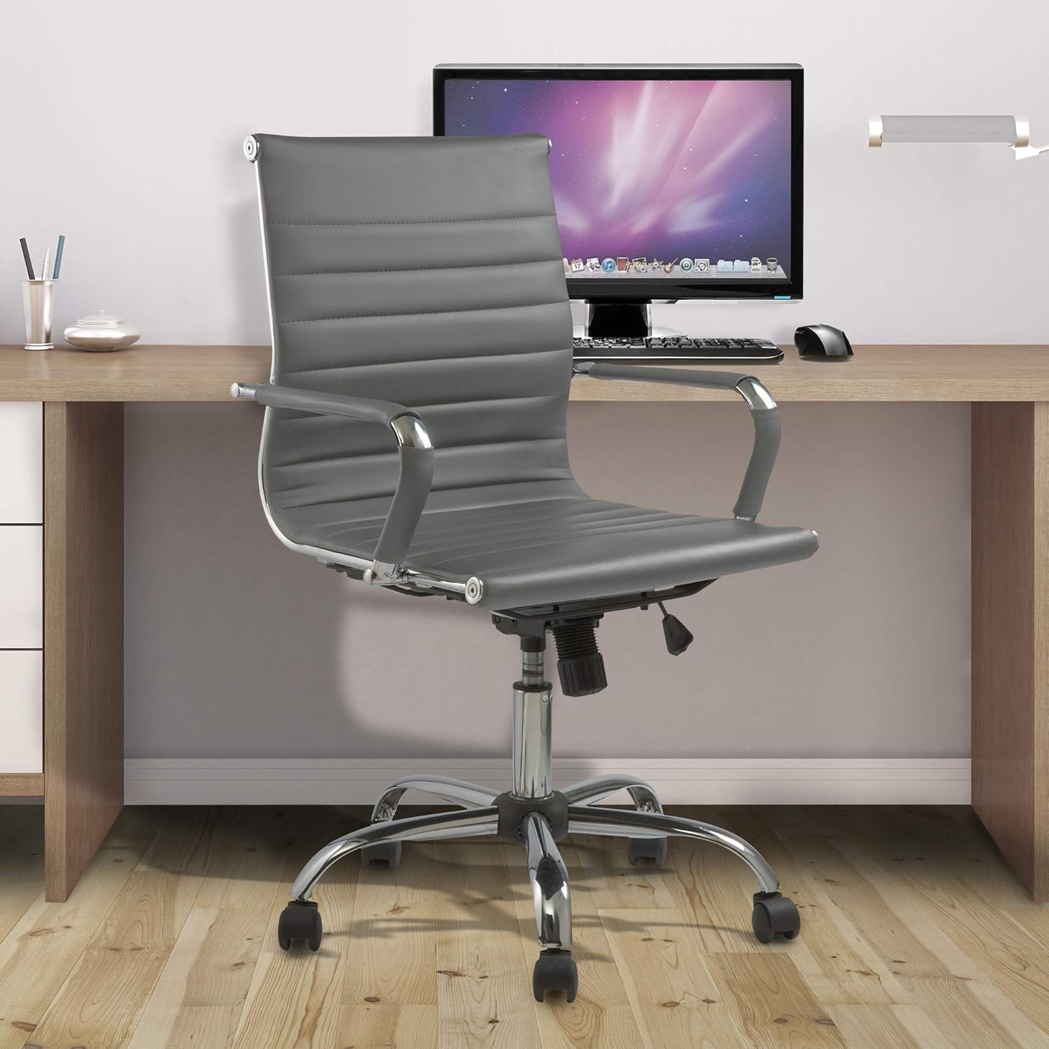 Stress Away Leather Office Chair Eames Style Designer High Back Ribbed Executive Computer Desk Chair Black Home Office Furniture Tsunamicompany Chairs Sofas