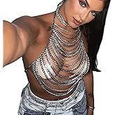 Women's Silver Metal Chain Top Asymmetrical Hem Backless Halter Crop Tops Punk Sexy Open Back Party Rave Outfits