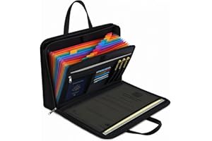 Portable Fireproof Important Document Organizer Binder with Lock for A4 Size, 13-Pocket Expanding File Folder with Zipper & L