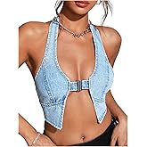 Floerns Women's Y2k Denim Tops Sleeveless Cut Out Country Concert Outfit Crop Tank Top