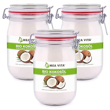 MeaVita Bio Kokosöl, nativ, 3er Pack (3 x 1000 ml) im Bügelglas