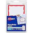 Avery Customizable Name Tags, 2-1/3" x 3-3/8", White with Red Border, 100 Removable Name Badges (05143)
