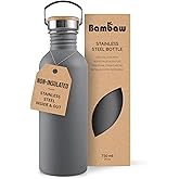 Bambaw Stainless Steel Water Bottle, 750 ml, Grey Sports Bottle, Non-Insulated Metal Water Bottle, Reusable, 750 ml, BPA-Free Flask, Leakproof – Stormy Gray