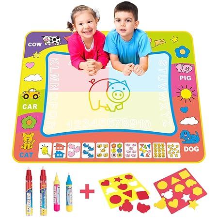 BCMRUN wasserbasierte magische Kritzelmatte,80x60 cm malen kritzeln Wassermatte mit 4 Wasserzeichenstiften für Kinder