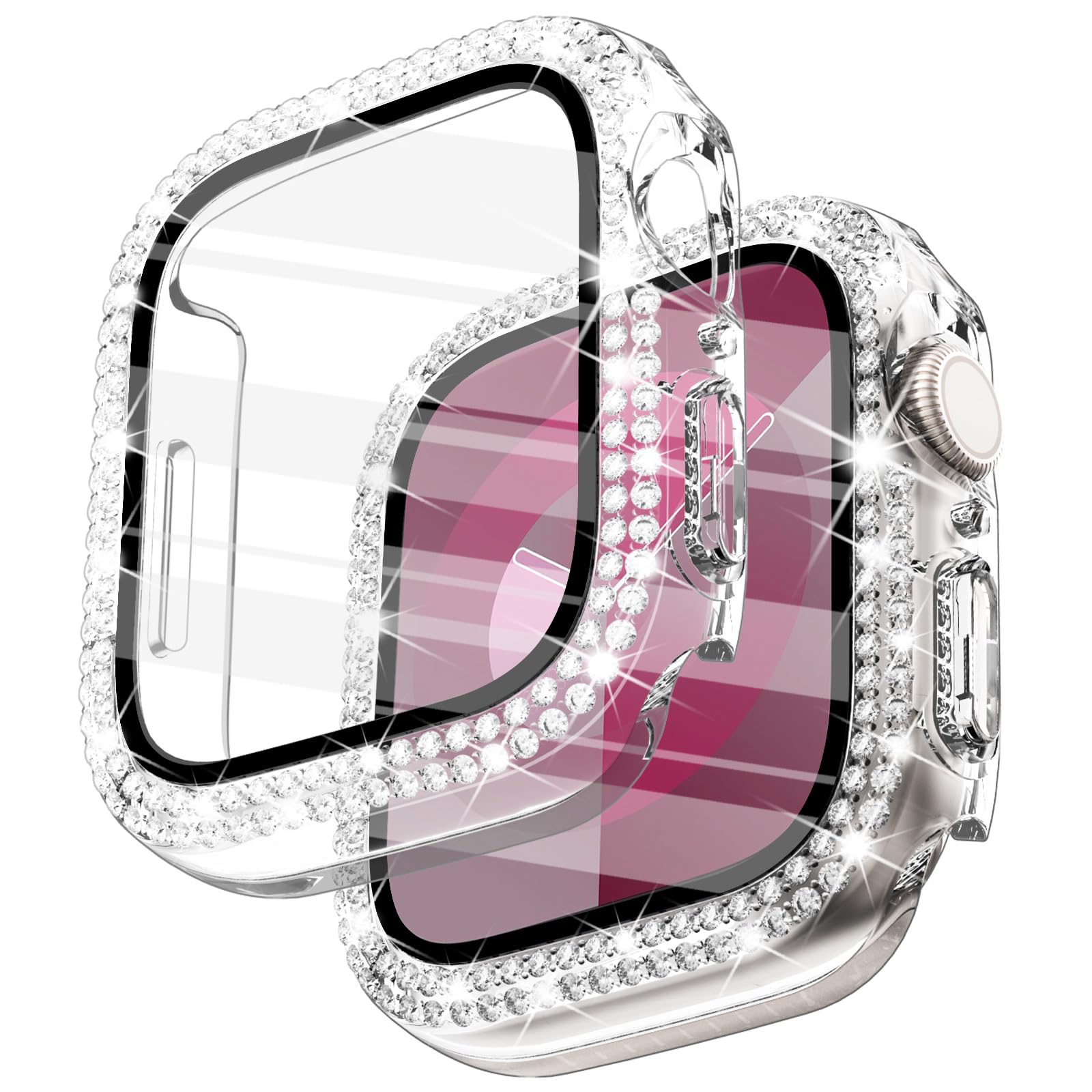 WINGLE Compatible with Apple Watch Screen Protector 41mm Series 9 8 7, Women Shiny Diamond Cover with Tempered Glass Screen Protector for Apple Watch Case 41mm, Clear