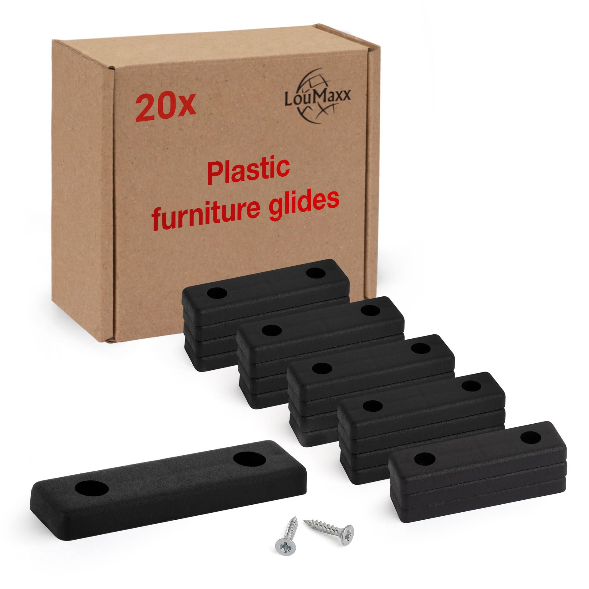 LouMaxx plastic furniture glides in black – set of 20 floor spacers 50 x 14 x 5 mm – suitable for carpet