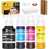 Hiipoo Sublimation Ink Set with 110 Sheet Sublimation Paper 8.5x11” 120G, 2 Pack Teflon Sheet, Heat Tape Compatible for Inkje