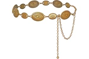WERFORU Western Concho Chain Belt for Women Metal Cowgirl Belt for Dresses, Jeans & Country Concerts