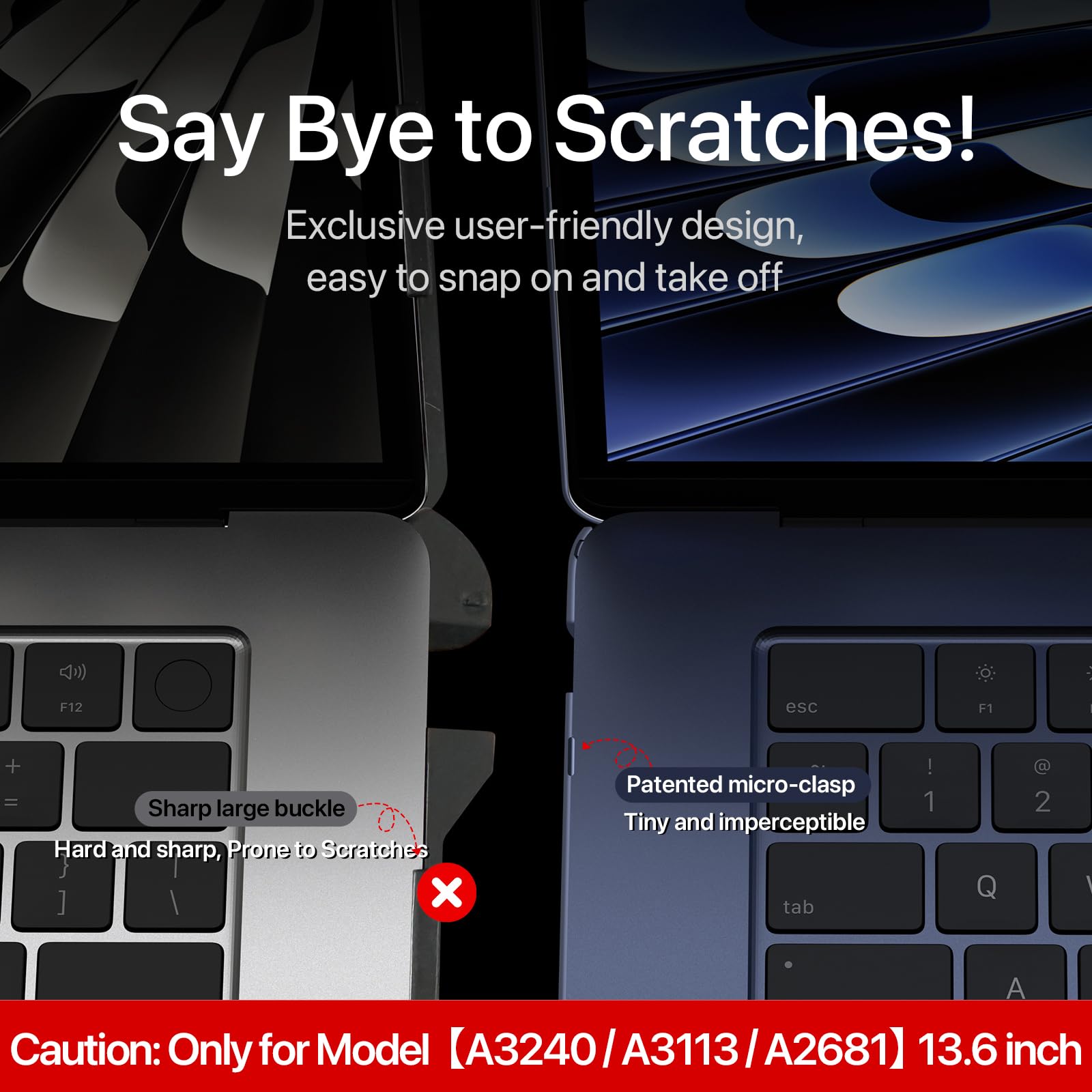 Soonjet Compatible for MacBook Air 13.6 inch Case M4 M3 M2 2025 2024-2022 Release Model A3240 A3113 A2681, Sturdy Protective Hard Shell Case Cover for MacBook Air M2 13 inch - Midnight Clear