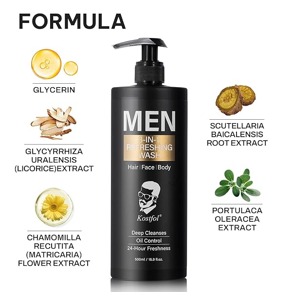 NUSPA NUSPA 3 IN 1 CLARIFYING MENS SHAMPOO SULFATE FREE HAIR WASH DEEP CLEANING INFUSED WITH NATURAL PORTULACA OLERACEA EXTRACT, CHAMOMILLA FLOWER EXTRACT