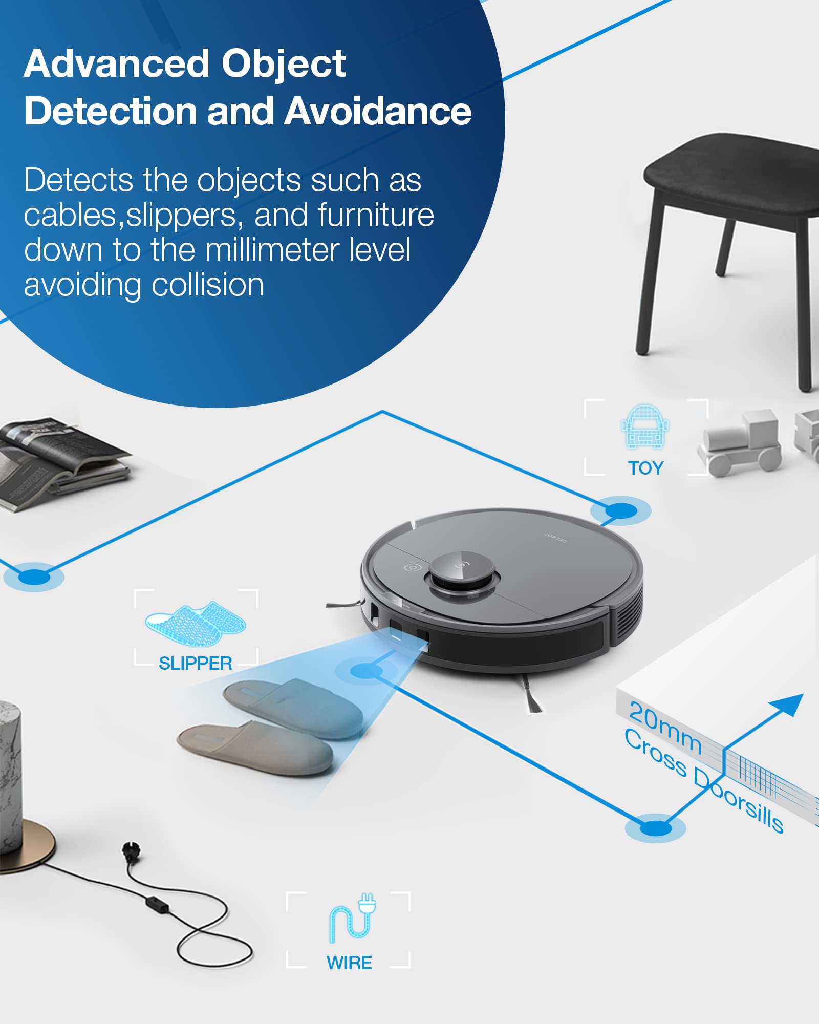 Ecovacs Deebot T8 Robot Vacuum and Mop Cleaner, Precise Laser Navigation, Multi-floor Mapping, Intelligent Object Avoidance, Full-customize clean, No-go and No-mop Zones, Auto-empty Station Compatible - View 3