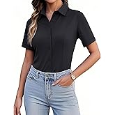siliteelon Women's Button Down Shirts Slim fit Short Sleeve Stretch Dress Shirts Wrinkle-Free Solid Work Blouse