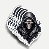 (5Pcs) Grim Reaper Death Skull Vinyl Decal 3 inch, Grim Reaper Stickers Waterproof Vinyl Decal for Laptop, Water Bottles, Car, Phone