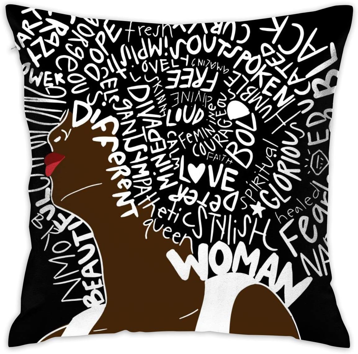 SARA NELL Velvet Throw Inspirational Word Pillow Cases,African American Women Letter Hair,Pillow Covers Decorative African Woman Pillowcase Cushion Covers with Zipper 18 x 18 Inch