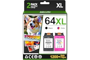 INKSTELLAR 64XL Black/Tri-Color Ink Cartridges (2-Pack) for HP Ink 64 for HP 64XL Ink Cartridge Combo Pack Works with Envy Photo 6252 6255 6258 7155 7158 7820 7830 7855 7858 Tango Tango X Tango Terra | X4D92AN