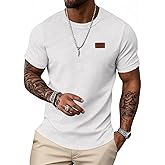 UOUA Men's Crewneck Sweatshirts Soild Color Geometric Texture T Shirts Short Sleeve Casual Pullover Shirt