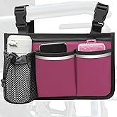 SHIFANQI Wheelchair Organizer Pouch with Cup Holder and Reflective Strip, Armrest Accessory for Wheelchairs, Walkers, Rollators (Burgundy)