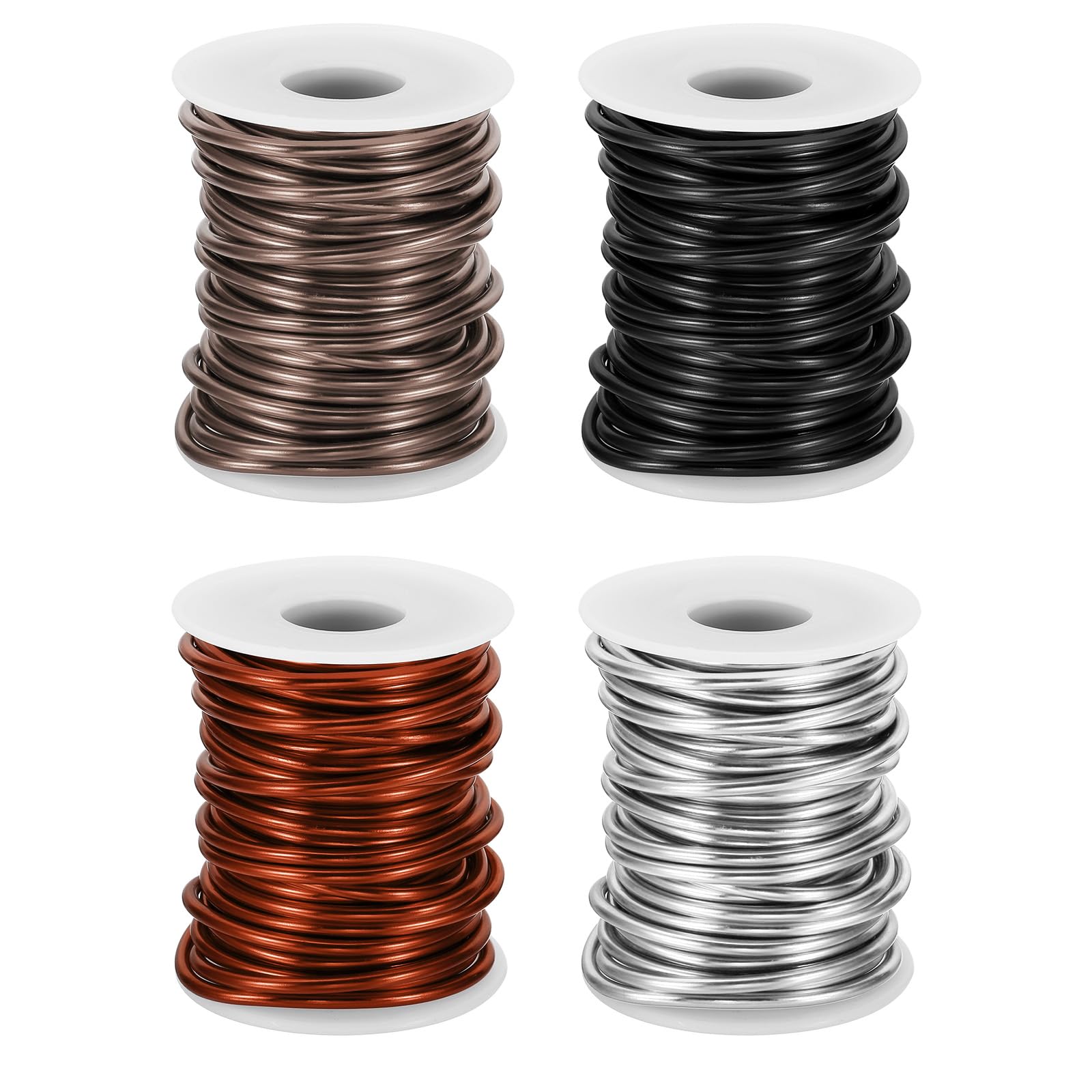 PATIKIL 8 Gauge 3mm Aluminum Craft Wire, 32.8Ft 4 Roll Metal Wire Armature Bendable Wire for Jewelry Making Metal Wrap DIY, Black/Silver/Bronze/Brown