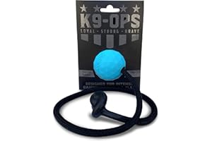 K9 Ops Dog Ball on a Rope Moki Tug Toy - Solid Rubber Fetch Training Reward - Large Dogs Durable Indestructible Chewers Pitbull Dobermann Rottweiler Shepherd (Lagoon Blue - Black Rope)