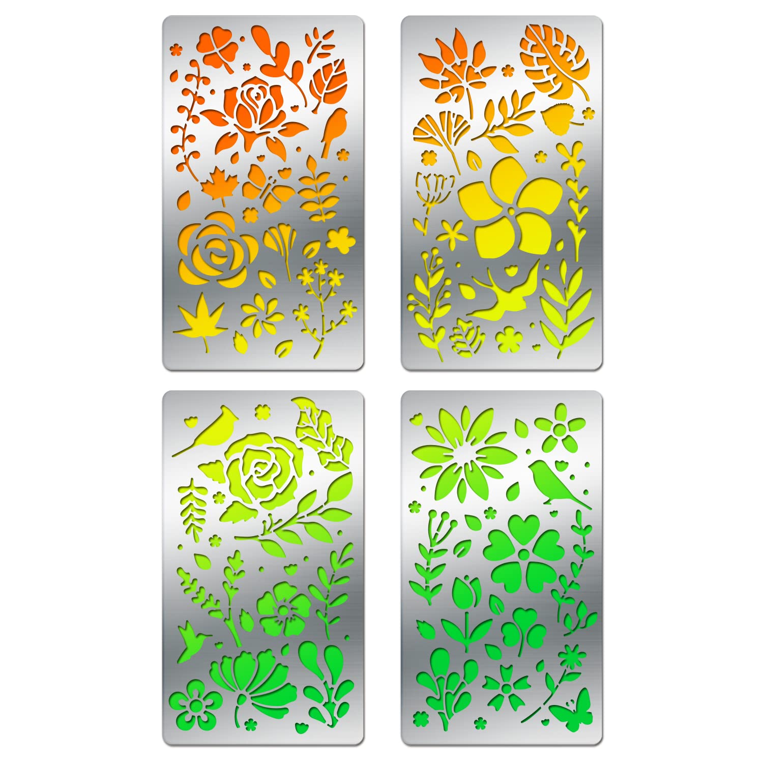 BENECREAT 4PCS 10x17.5cm Flower Grass Pattern Metal Stencils, Nature Theme Butterfly Bird Stencil Template for Wood Carving, Drawings and Woodburning, Engraving and Scrapbooking