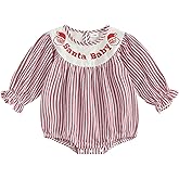 ZIXILOVGIR My First Valentines Day Baby Girl Outfit Love Embroidery Smocked Romper Long Sleeve Striped Onesie Cute Clothes