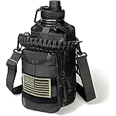 DEFUNX Half Gallon Water Bottle with Sleeve - 64 Oz Insulated Water Jug with Strap Stainless Steel Big Gym Water Bottles for Men Sports Workout Hiking Camo Black