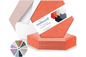 Mollywell Hexagon Acoustic Panels, High Density, Soundproofing, Decorative Noise Reduction Felt Wall Tiles for Ceilings, Home Office & Gaming Room (Orange), 14x12x0.4 Inch