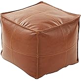 SARO LIFESTYLE Vintage Inspired Faux Leather Patchwork Pouf