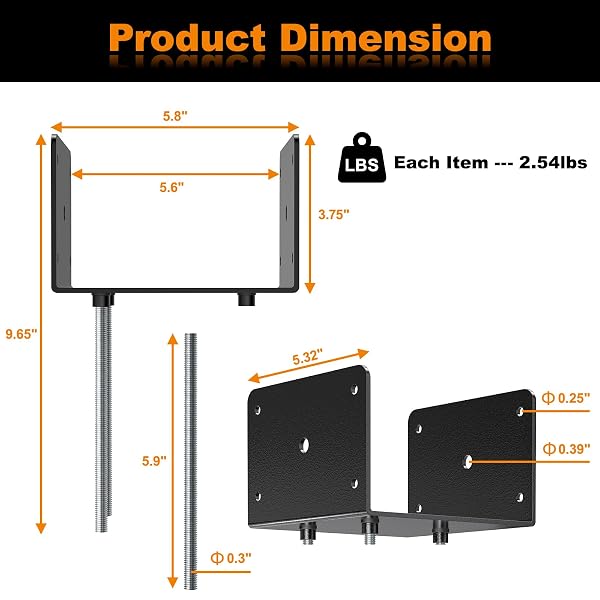 FMHOTU 6X6 CONCRETE POST BASE(4 PCS), DECK POST BASE HOLDER GROUND SPIKE FOR CONCRETE, DECKING POST BRACKETS WITH 3 ANCHOR RODS, POST BASE FOR PAVILION DECK PORCH HANDRAIL RAILING