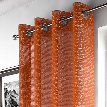 Glitter Sparkle Ring Top Voile Curtain Panel Orange Adele 53 W