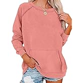 EADINVE Womens Casual Crew Neck Sweatshirt with Pockets Loose Fit Soft Long Sleeve Lightweight Pullover Tops Fall Clothes
