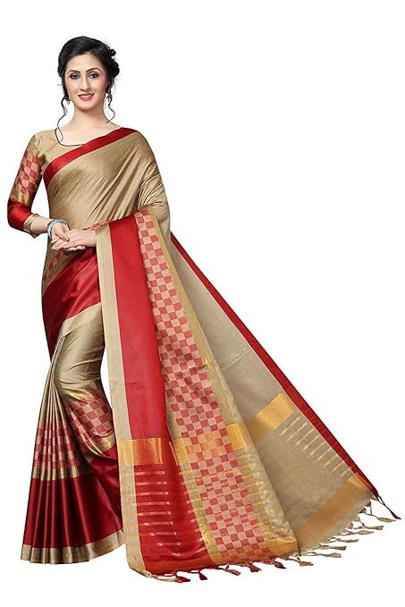 Cotton Silk Saree With Blouse Piece(Chiku1_Chiku_Free Size)