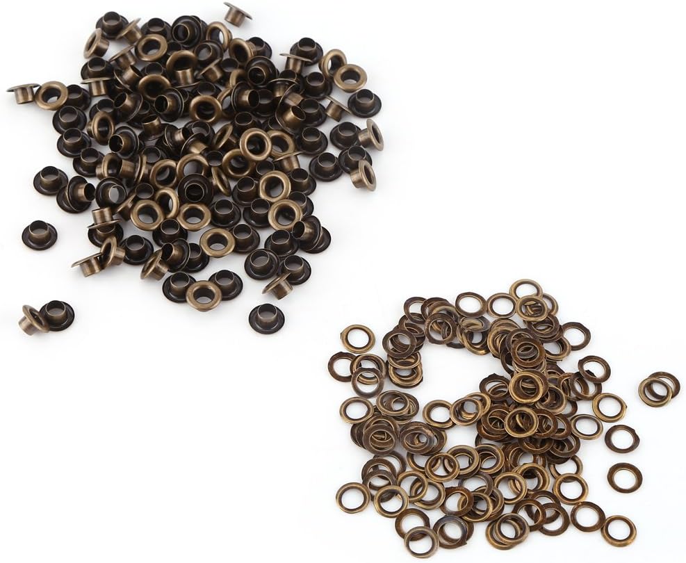 Antique Brass Eyelet Grommets, Leathercraft Accessory Fasteners Kit with Washers for Repairs Decoration(6mm)