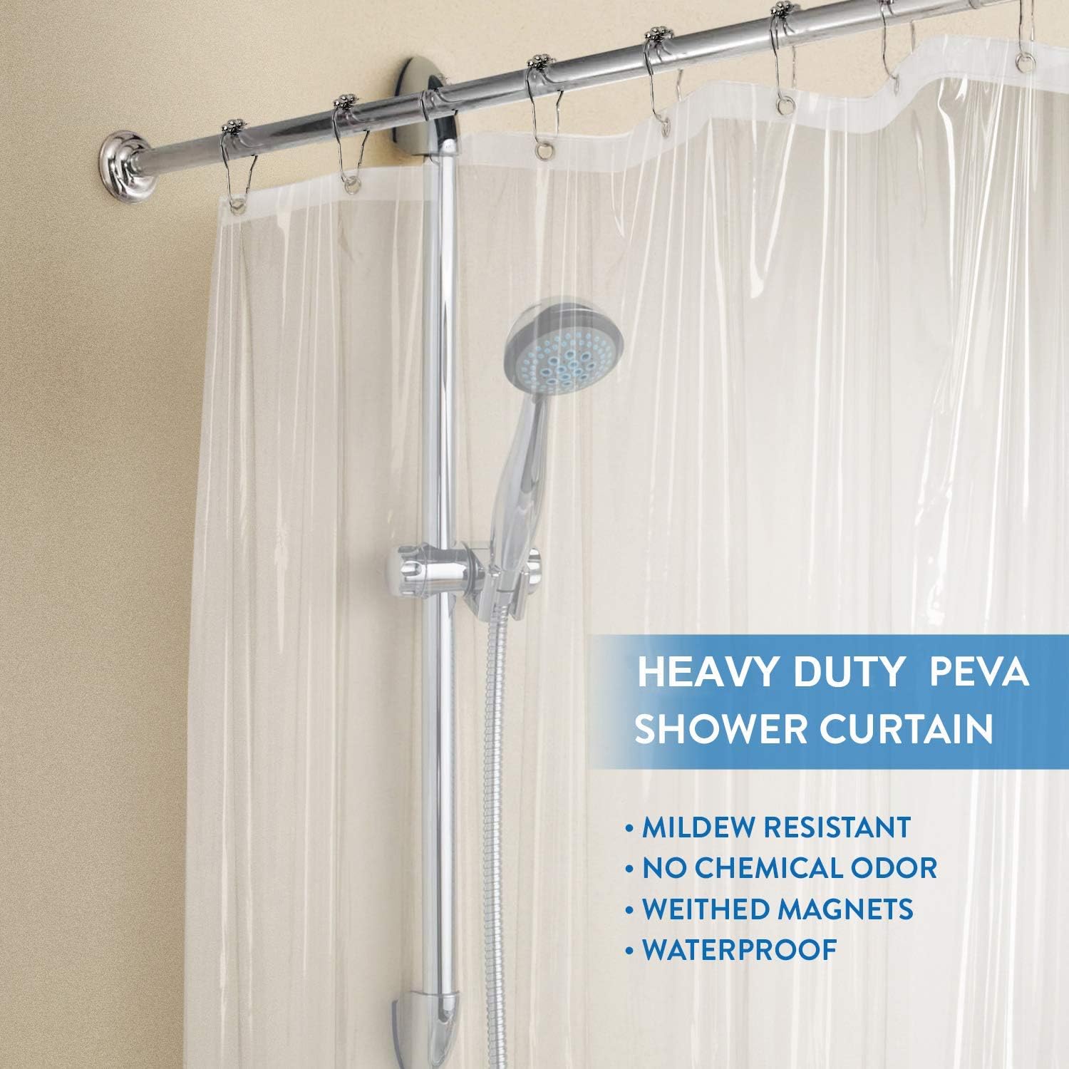 Heavy Duty Shower Curtain Liner Clear - PEVA 8G Waterproof for Bathroom, Rust Proof Grommets, 72x72 Inches, 1PC: Kitchen & Dining