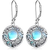Moonstone Earrings 925 Sterling Silver Tree of Life Moonstone Leverback Earrings Moonstone Jewelry Gifts for Women