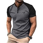 WDIRARA Men's Henley Shirts Color Block Button Short Sleeve Tee Casual Workout Shirt