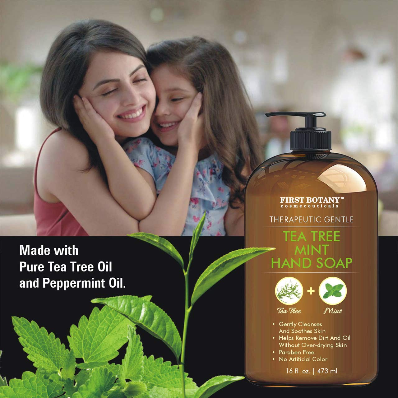 Tea Tree Mint Hand Soap - Liquid Hand Soap with Peppermint, Jojoba & Coconut Oil - Multipurpose Liquid Soap with Pump Dispenser - Natural Bathroom Soap & Liquid hand wash - HUGE 16 fl oz : Beauty