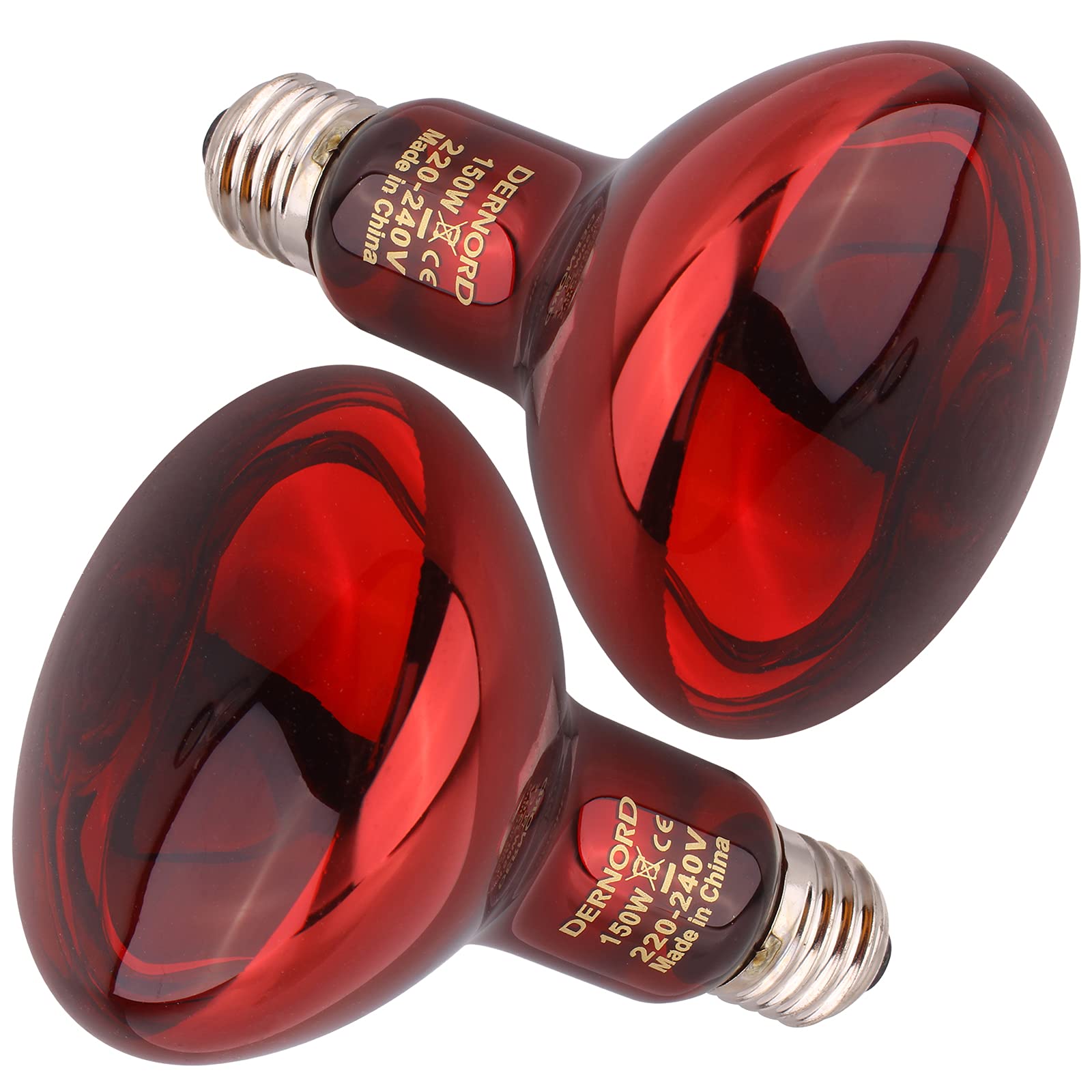 DERNORD Infrared Heat Lamp for Reptiles - 150W Red Basking Spot Bulb Night Heat Lamp for Tortoise Chameleon Puppy Bearded Dragon Poultry Vivarium Terrarium 2 Pack
