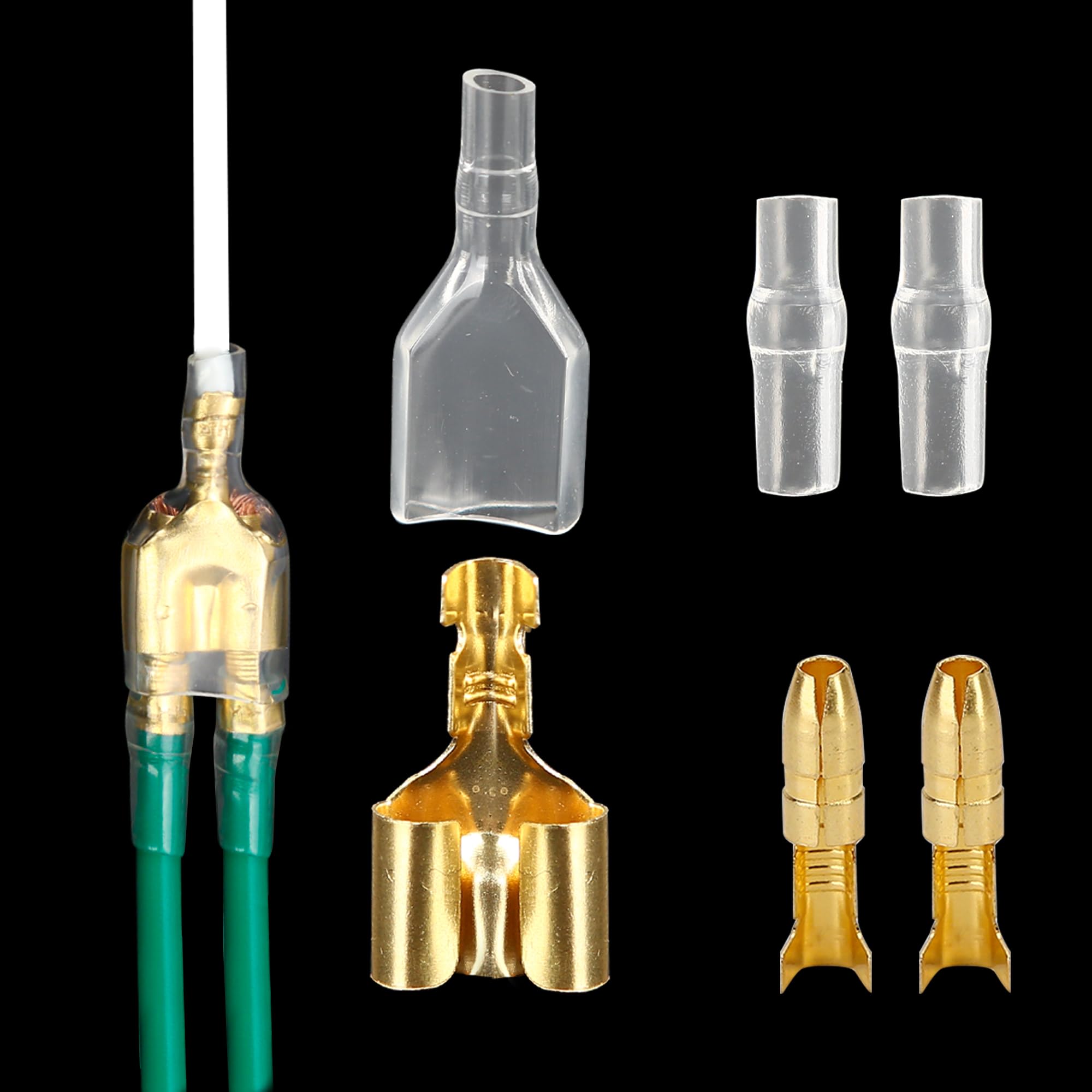 Photo 1 of 50 Sets Double Spade Connector 2 to 1 Motorcycle Wire Splice - for 4mm Bullet Crimp Terminal Heat Shrink Butt Diameter Male Female 1:2 Transparent Sheath with Sleeve, Electrical Connecting Tool