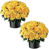 FOTEEWL Artificial Hydrangea Flower Topiary Trees - 2 Sets Faux Silk Flower Potted Plant, UV Resistant Fake Outdoor Hydrangea Bush for Front Door, Farmhouse,Garden, Porch Decor (Yellow)
