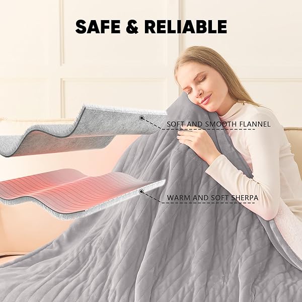 GREENOAK HEATED BLANKET ELECTRIC KING SIZE 100″X90″ DUAL CONTROL, HEATING BLANKET WITH 10 HEAT LEVELS 8 HOURS AUTO-OFF, FLEECE SOFT GIFTS FOR GRANDMA SENIORS MOM,MISTY GREY